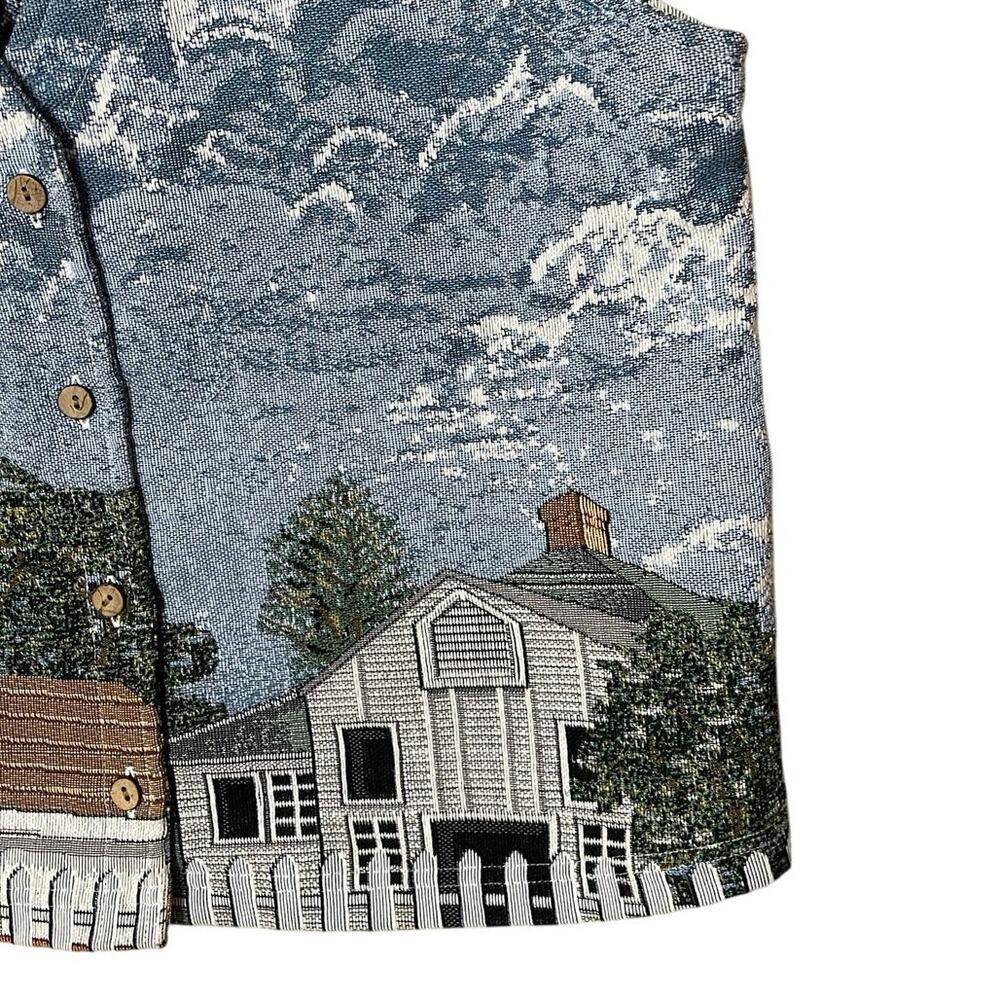 Blair Scenic Lighthouse Print Vest in Blue, White, Brown. Vintage grandmacore - Picture 5 of 12